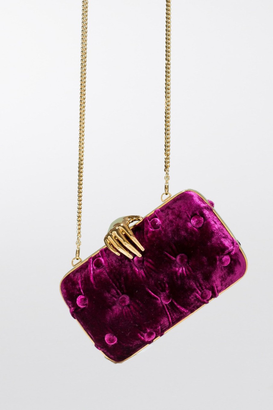 Accessori Benedetta Bruzziches | Clutch In Velluto Viola Con Chiusura Mano