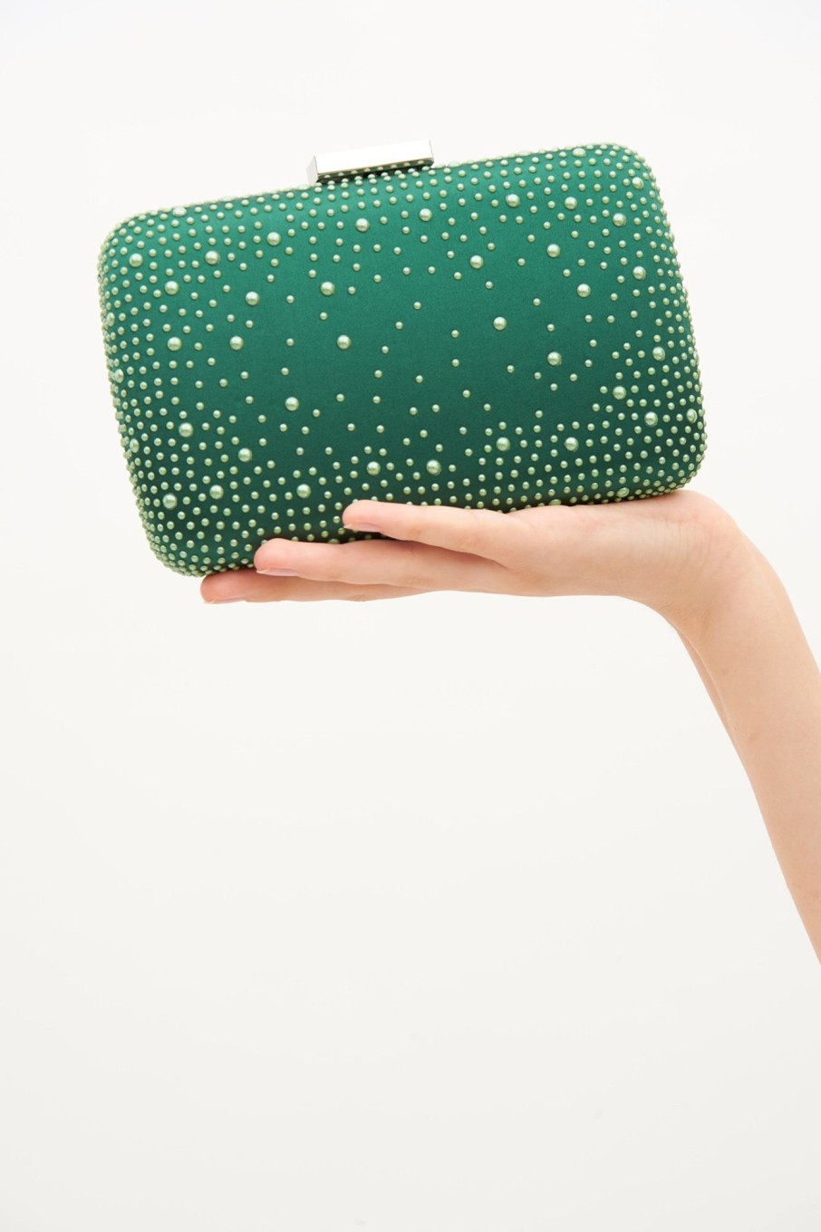 Accessori Anna Cecere | Clutch Verde In Raso E Strass