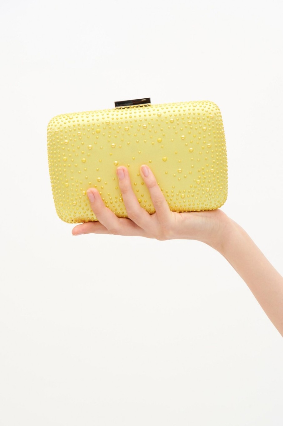 Accessori Anna Cecere | Clutch Gialla In Raso E Strass