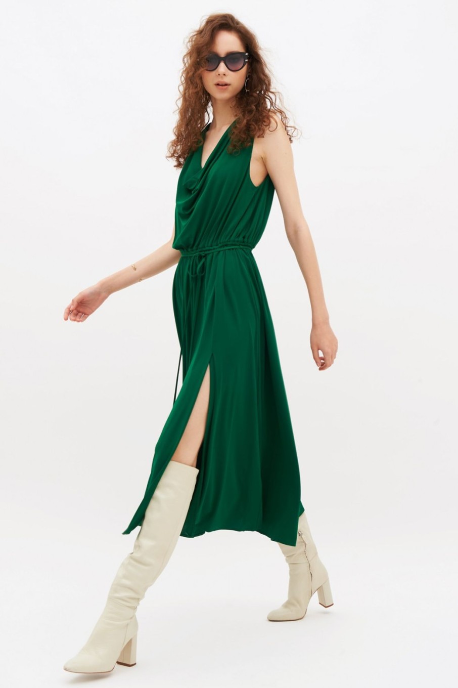 Abbigliamento Halston | Abito Verde Con Spacco