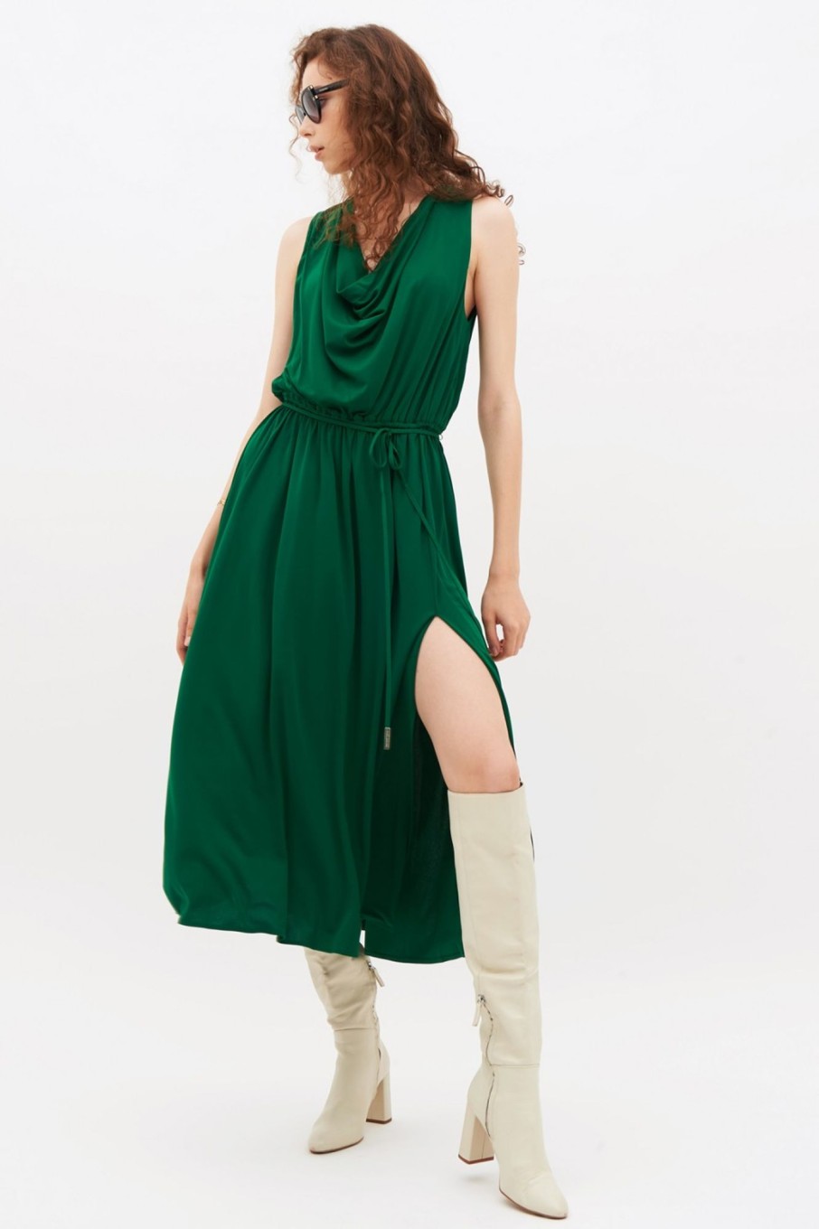 Abbigliamento Halston | Abito Verde Con Spacco