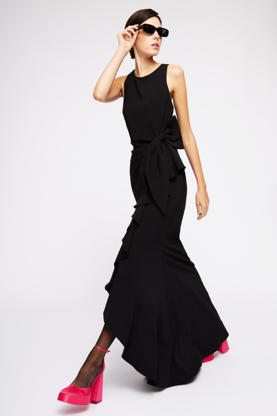 Abbigliamento Badgley Mischka | Abito Nero Con Rouches