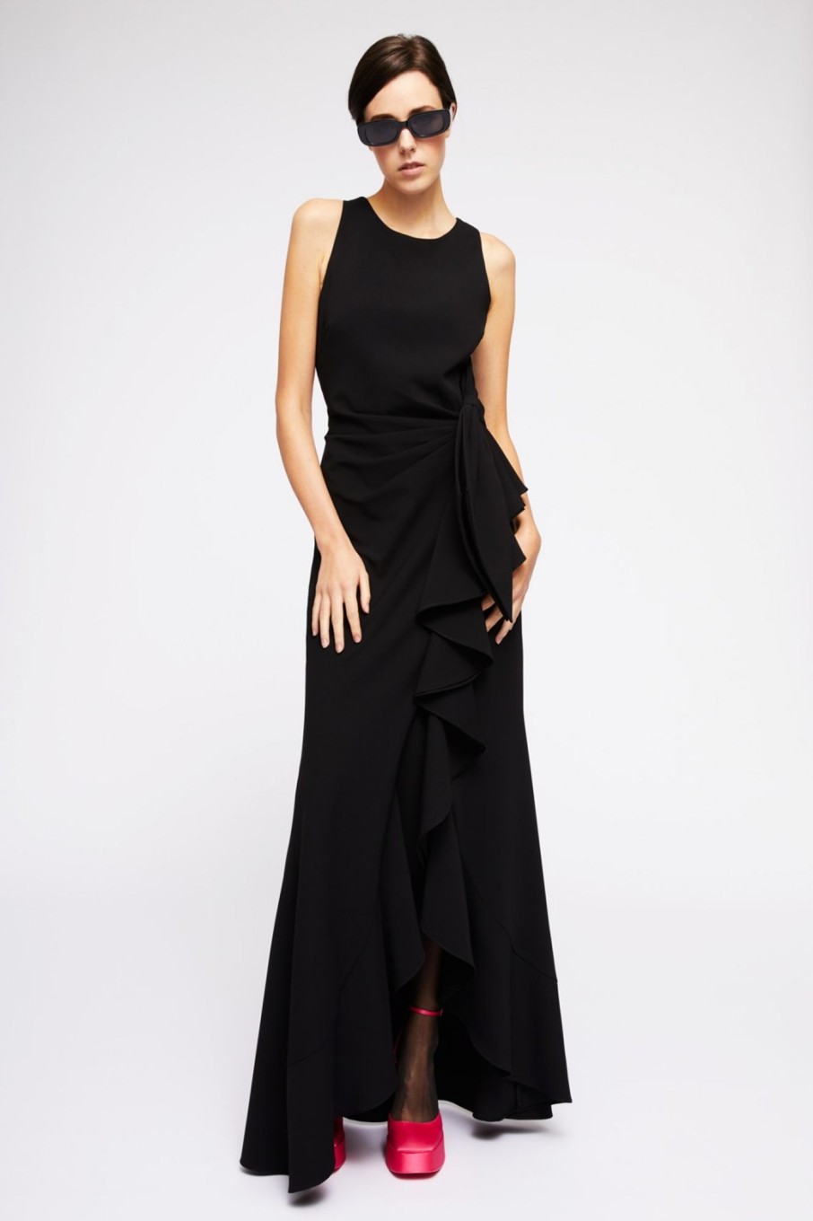 Abbigliamento Badgley Mischka | Abito Nero Con Rouches